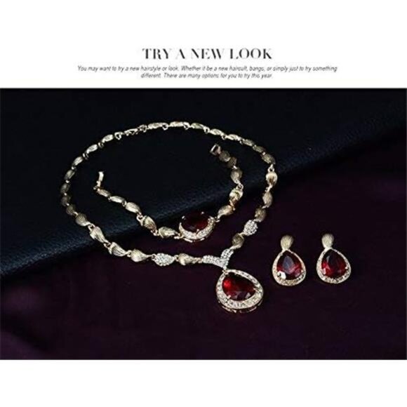 gold crystal statement necklace earrings set for women wedding prom jewelry - Picture 4 of 7